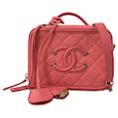 Bolsa pequena Chanel Caviar CC filigrana rosa
