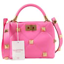 Valentino Pink Quilted Leather Small Roman Stud Top Handle Bag - Valentino Garavani