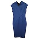 Victoria Beckham Cap Sleeve Midi Dress in Blue Wool
