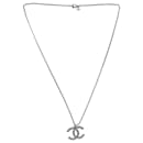 Chanel Embellished CC Pendant Necklace in Silver Metal