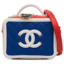 Beauty case Chanel in filigrana di caviale blu piccolo