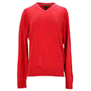 Tommy Hilfiger Mens Silk Blend V Neck Jumper in Red Cotton