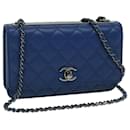 CHANEL Matelasse Chain Shoulder Bag Leather Blue CC Auth 67176A - Chanel