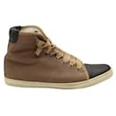Lanvin Brown & Black Leather Two Tone High Top Sneakers - Ribbon Laces