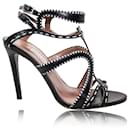 Tabitha Simmons Black Strappy Stilettos with White Feature Stitching