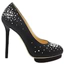 Charlotte Olympia Schwarze, juwelenbesetzte Dotty Stilettos