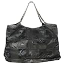 Chanel Black Leather Patchwork Tote with Silver Tone Chain 2013-2014
