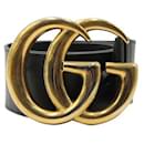 Gucci Black Leather Belt with Large Antique Brass GG Buckle