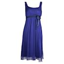 Vera Wang Royal Blue Silk Dress with Navy Blue Belt