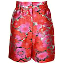 Msgm Pink, Orange & Metallic Silver Floral Shorts