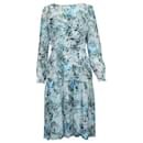 Robe à manches longues à imprimé floral bleu clair de créateur contemporain - Autre Marque