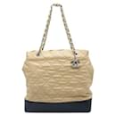 Chanel Light Brown and Black Quilted Tote Bag in Silver Hardware