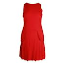 Alexander Mcqueen Red Peplum Pleated Dress