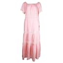 Pink Cotton Summer Maxi Dress with Floral Eyelet Embroidery - Autre Marque