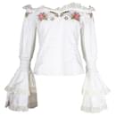 Contemporary Designer Cream Embroidered Top with Bell Sleeves - Autre Marque