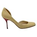 Christian Louboutin Beige Jute Pumps with a Red Stiletto Heel