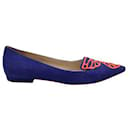 Sophia Webster Chaussures plates bleu royal - Papillon brodé orange fluo - Sophia webster