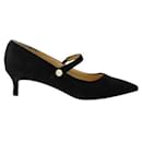 Contemporary Designer Pointed Toe Black Velvet Kitten Heels - Autre Marque