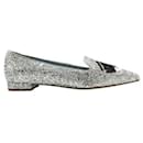 Contemporary Designer Pointed Toe Glitter Silver Flats - Autre Marque