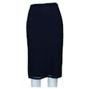 Burberry Prorsum Navy Blue Striped Wool and Silk Blend Midi Skirt