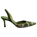 Manolo Blahnik Green Print Slingback Pointed Toes Heels