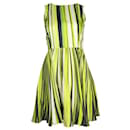 Oscar De La Renta Lime Green Striped Silk Dress - Oscar de la Renta