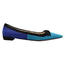 Prada Türkis, Flache Schuhe aus Wildleder in Blau und Schwarz mit spitzer Zehenpartie