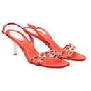 Rene Caovilla Red Satin Jewel Embellished Slingbacks