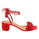 Contemporary Designer Red Wild Thing 50 Fringed Mid Heel Sandals - Autre Marque