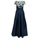 CONTEMPORARY DESIGNER Navy Blue lined Lining Gown With Flowers - Autre Marque