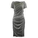 Contemporary Designer Black & Silver Voile Ruched Midi Dress - Autre Marque