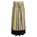 Yellow and Grey Check Wool Skirt - Hermès