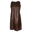 Contemporary Designer Brown/ Golden Metallic Leather A-Line Dress - Autre Marque