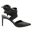 Contemporary Designer Black Leather Ribbon Tie High Heels - Autre Marque