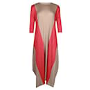 Beige and Red Long Sleeved Pleated Dress - Pleats Please
