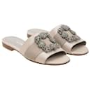 Hangisi Crystal Buckle Satin Flat Slide - Manolo Blahnik