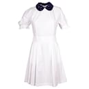 MIU MIU – Weißes Kleid mit blauem Paillettenkragen - Miu Miu