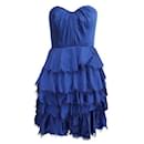 Vivid Blue Strapless Dress with Scalloped Eyelash Hem - Autre Marque
