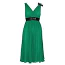 CONTEMPORARY DESIGNER Green Pleated Cocktail Dress with Embellishments - Autre Marque