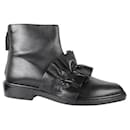 Msgm Black Leather Flat Anckle Boots
