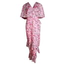 Vestido largo de seda escalonado con estampado floral rosa Saloni - Autre Marque