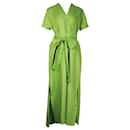 LISA MARIE FERNANDEZ Grass Green Linen A-Line Dress - Autre Marque