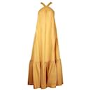 THREE GRACES Mustard Linen Flattering Maxi Dress - Autre Marque