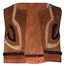 Alberta Ferretti Brown, Orange & Black Suede Waistcoat with Metal Embellishments