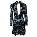 CONTEMPORARY DESIGNER Black Print Dress with Front Opening and Embellishments - Autre Marque