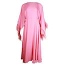 Vestido de festa Valentino rosa de seda e penas de avestruz