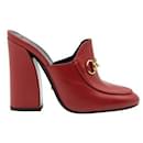 Gucci Blood Red Horsebit Leather Mules