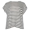 Contemporary Designer Black and White Striped Linen Top with Buttons - Autre Marque