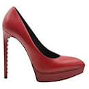 Saint Laurent Red Pointed Toes Platform Heels With Studs