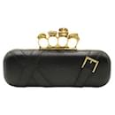 Alexander Mcqueen Black Leather Knuckle Long Clutch with Skull Detail